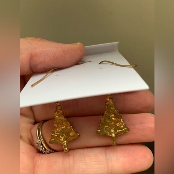 VTG Christmas Tree Earrings Dangly Earrings Sparkly Multi Color Gem Stones S - Picture 4 of 8